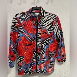 Erin London Zebra Print Jacket with Red and Blue Accents